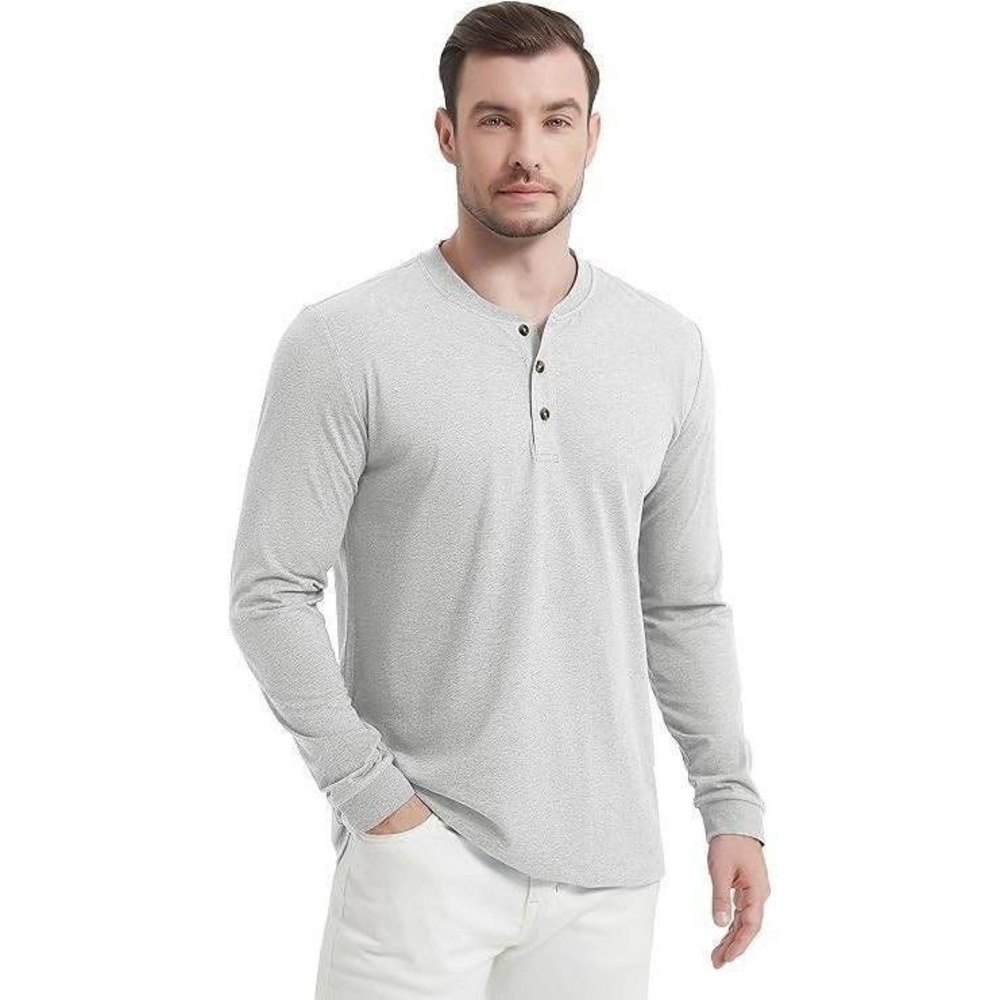 TACtical Men Long Sleeve Henley Pocket Shirt Light Gray Outdoor Sports Size XL